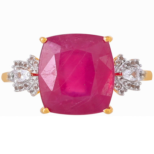 Pozlacené Stříbro 925/1000 - Prsten s Madagaskarským Rubínem a Bílým Topazem - Karátové číslo: 8.75. přibližná hmotnost: 4.65 gramů