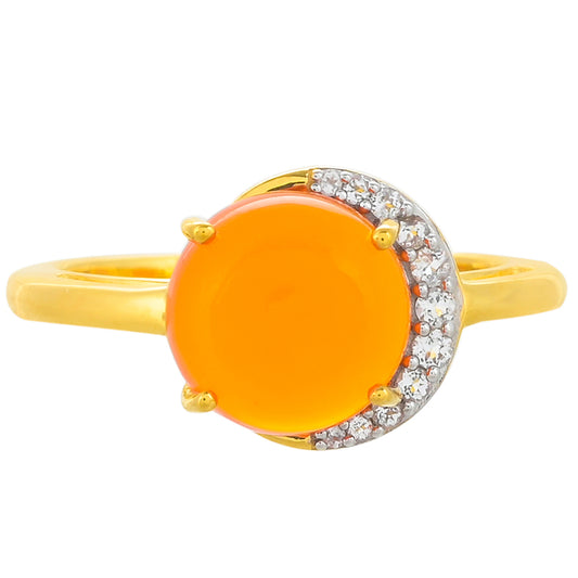 Pozlacený Stříbrný Prsten s Karneolem a Bílým Topazem