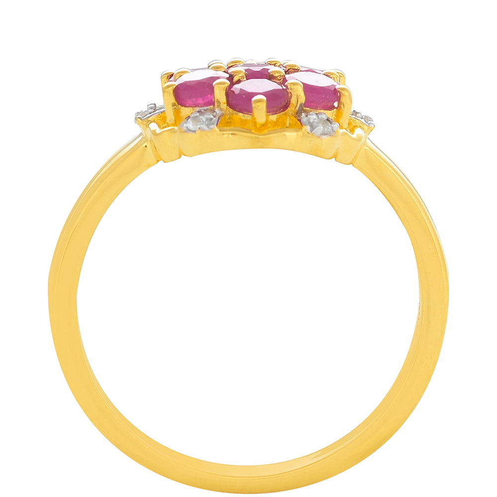 Pozlacené Stříbro 925/1000 - Prsten s Thajským Rubínem a Bílým Topazem - Karátové číslo: 1.26. přibližná hmotnost: 2.87 gramů