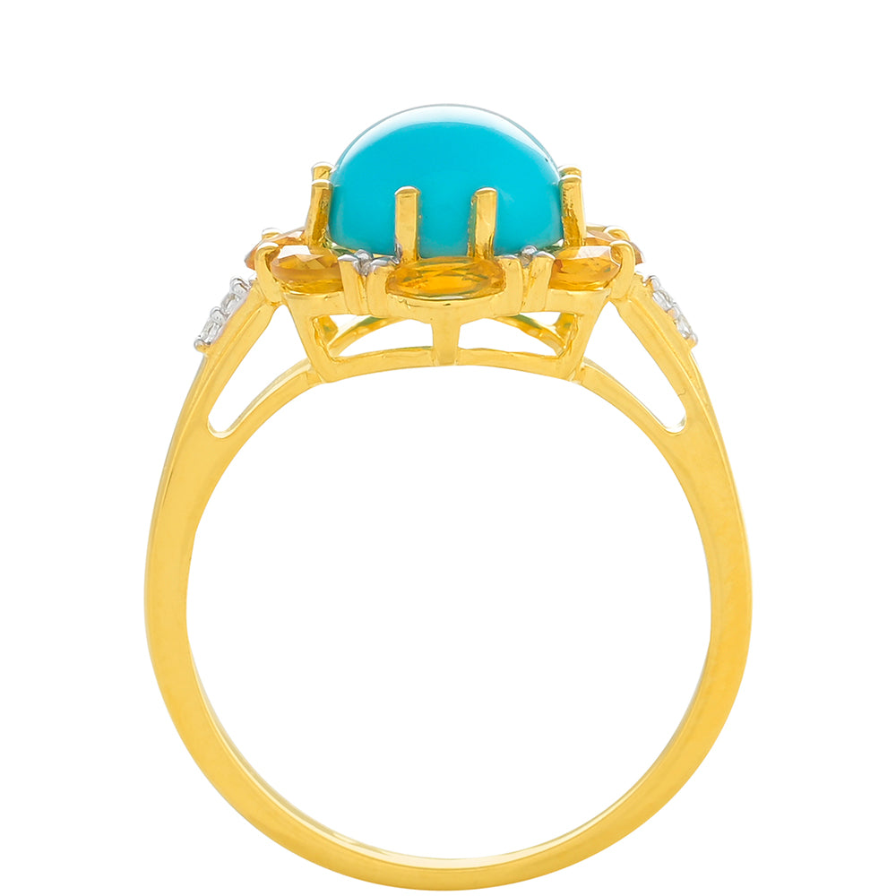 Pozlacené Stříbro 925/1000 - Prsten s Tyrkysem Sleeping Beauty a Citrínem - Karátové číslo: 2.43. přibližná hmotnost: 2.6 gramů