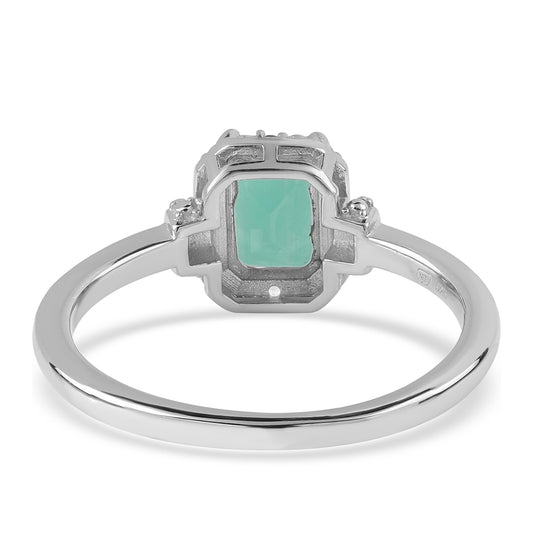 Stříbro 925/1000 - Prsten s Brazilským Smaragdem a Bílým Topazem - Karátové číslo: 1.14. přibližná hmotnost: 2.62 gramů