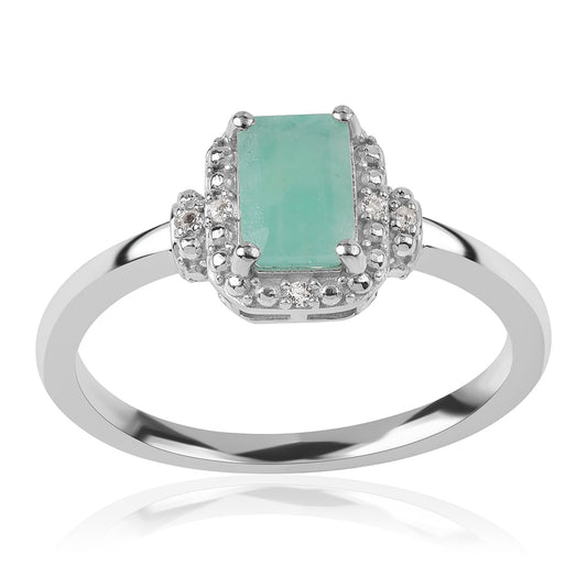 Stříbro 925/1000 - Prsten s Brazilským Smaragdem a Bílým Topazem - Karátové číslo: 1.14. přibližná hmotnost: 2.62 gramů