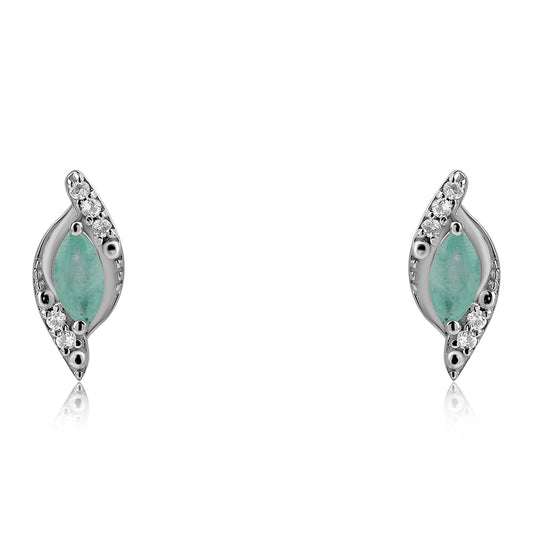 Stříbro 925/1000 - Náušnice s Brazilským Smaragdem a Bílým Topazem - Karátové číslo: 0.41. přibližná hmotnost: 1.17 gramů