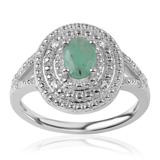 Stříbro 925/1000 - Prsten s Brazilským Smaragdem a Bílým Topazem - Karátové číslo: 1.78. přibližná hmotnost: 2.89 gramů