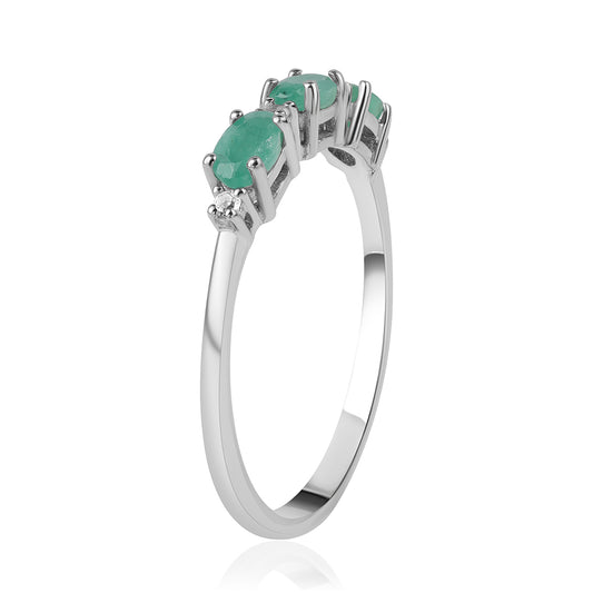 925 / 1000 Sterlingové Stříbro Prsten s Brazilským Smaragdem a Bílým Topazem