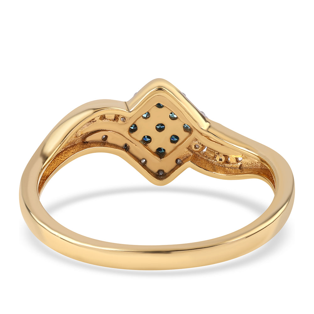 Pozlacené Stříbro 925/1000 - Prsten s Modrým Diamantem a Bílým Diamantem - Karátové číslo: 0.18. přibližná hmotnost: 2.19 gramů