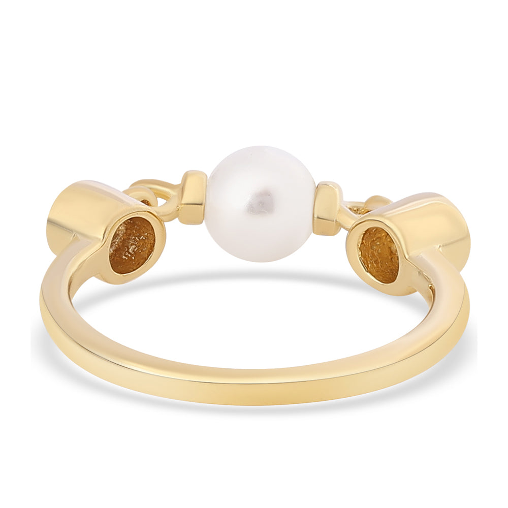 Pozlacené Sterlingové Stříbro 925 / 1000 - Prsten s Bílou Sladkovodní Perlou a Bílým Topazem