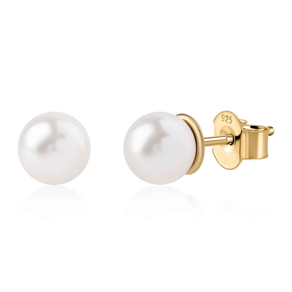 Pozlacená 925 / 1000 Sterlingové Stříbro Sada s Bílou Sladkovodní Perlou ( Náušnice+Náramek )