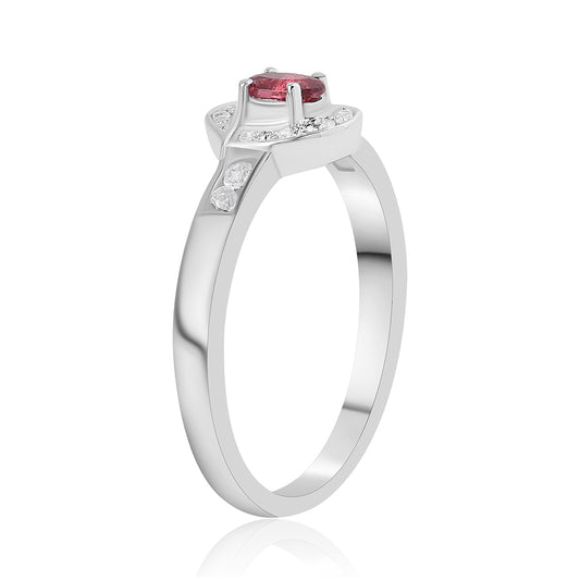 Stříbro 925/1000 - Prsten s Cruizero Rubelitem a Bílým Topazem - Karátové číslo: 0.85. přibližná hmotnost: 3.17 gramů
