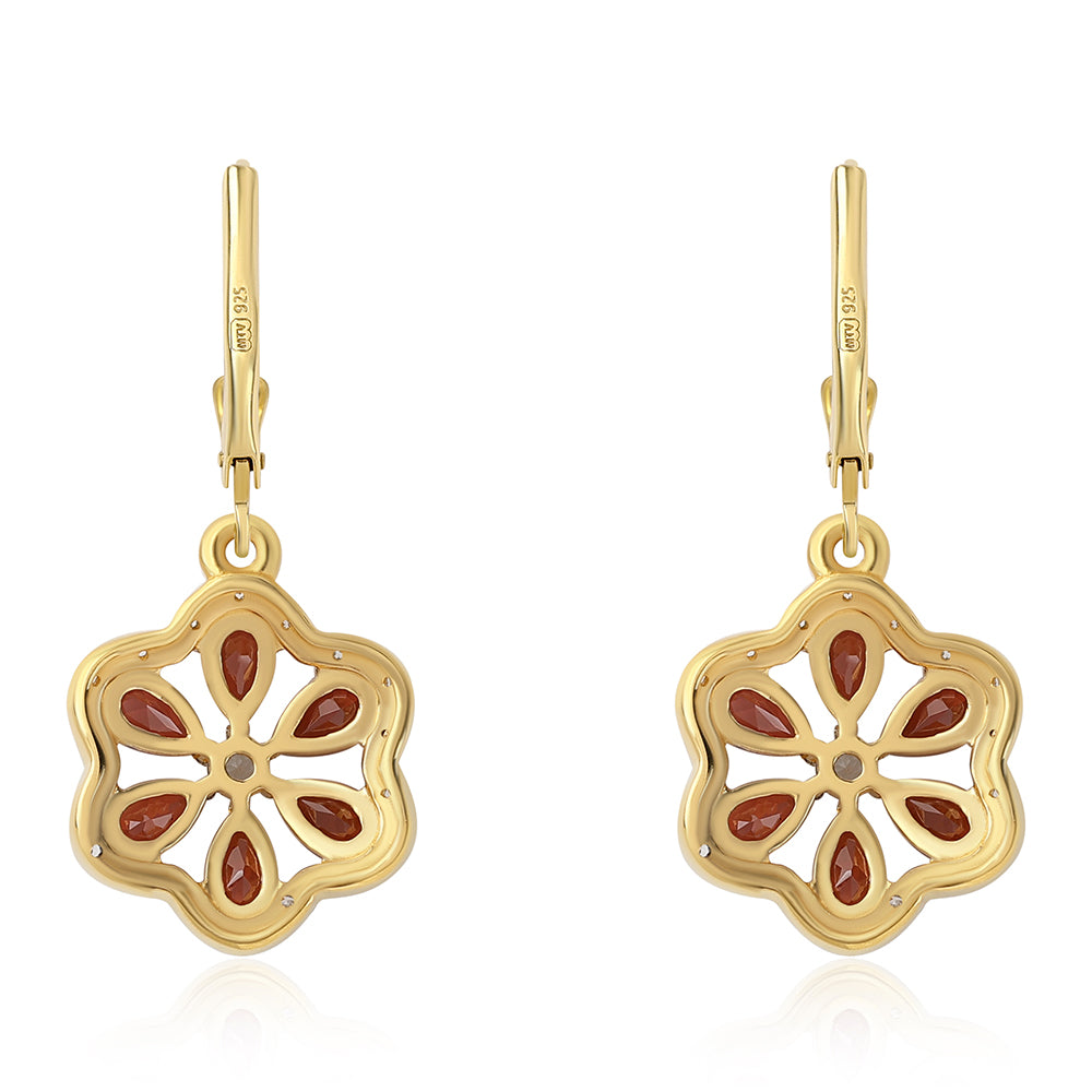 Pozlacené 925 / 1000 Sterlingové Stříbro Náušnice s Bartonským Granátem a Bílým Topazem