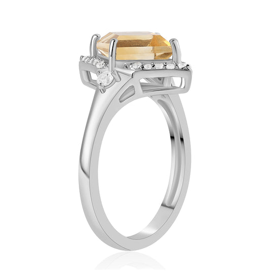 Stříbro 925/1000 - Prsten s Citrínem a Bílým Topazem - Karátové číslo: 2.26. přibližná hmotnost: 3.65 gramů