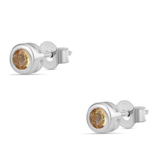 Stříbro 925/1000 - Náušnice s Citrínem - Karátové číslo: 0.5. přibližná hmotnost: 1.34 gramů