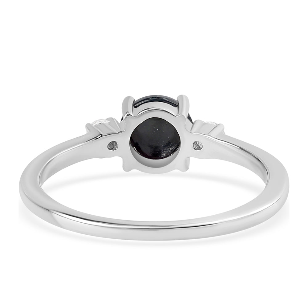 925 / 1000 Sterlingové Stříbro Prsten s Půlnočně Černým Etiopským Opálem z Lega Dembi a Bílým Topazem