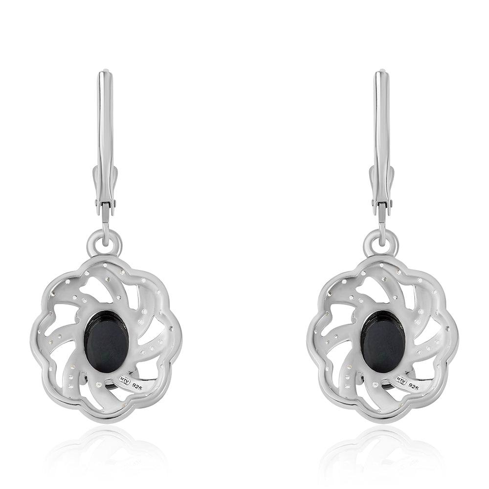925 / 1000 Sterlingové Stříbro Náušnice s Půlnočně Černým Etiopským Opálem z Lega Dembi a Bílým Topazem