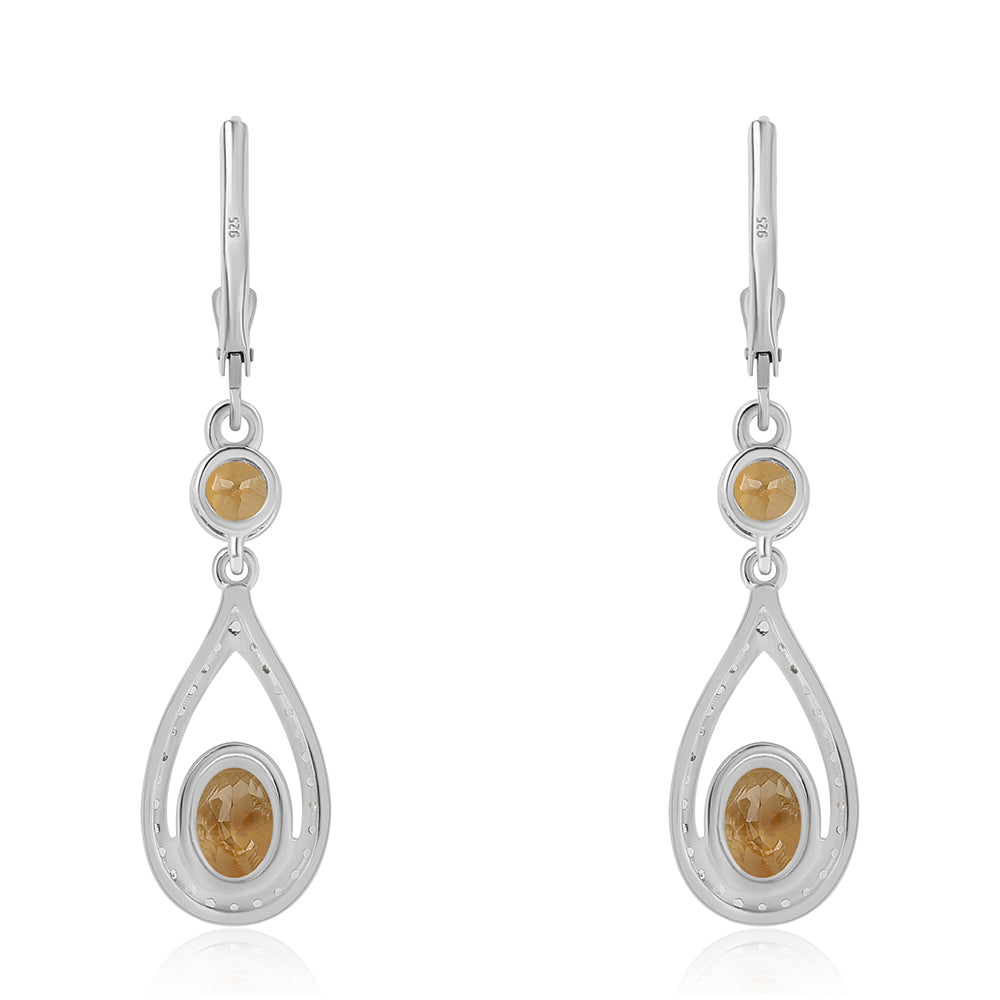 925 / 1000 Sterlingové Stříbro Náušnice s Citrínem a Bílým Topazem