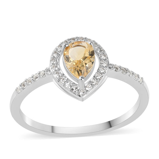 Stříbro 925/1000 - Prsten s Citrínem a Bílým Topazem - Karátové číslo: 0.91. přibližná hmotnost: 2.15 gramů