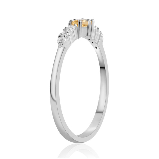 Stříbro 925/1000 - Prsten s Citrínem a Bílým Topazem - Karátové číslo: 0.66. přibližná hmotnost: 1.77 gramů