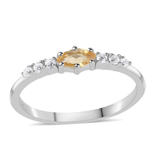 Stříbro 925/1000 - Prsten s Citrínem a Bílým Topazem - Karátové číslo: 0.66. přibližná hmotnost: 1.77 gramů