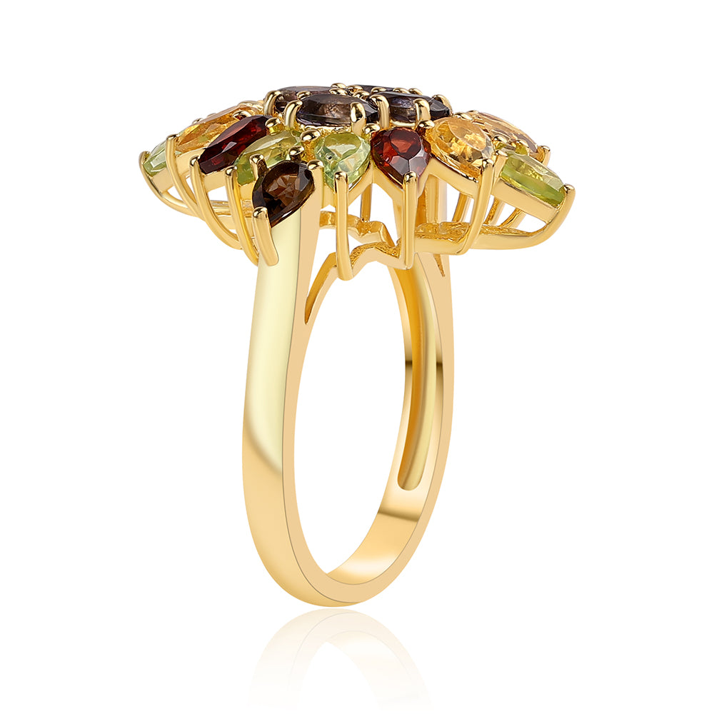 Pozlacený 925 / 1000 Sterlingové Stříbro Prsten s Červeným Granátem a Peridotem