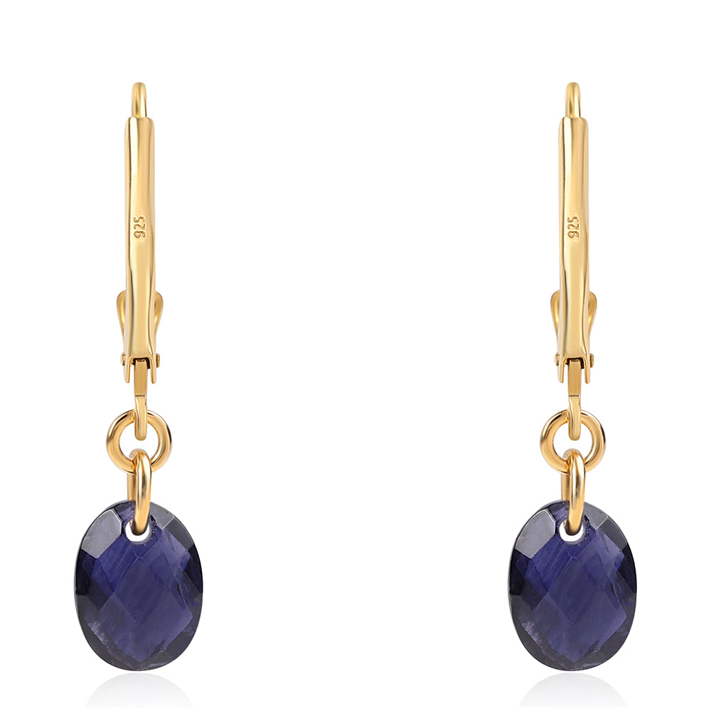 Pozlacené Stříbro 925/1000 - Náušnice s Iolitem - Karátové číslo: 2.8. přibližná hmotnost: 1.39 gramů