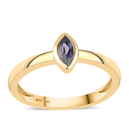 Pozlacené Stříbro 925/1000 - Prsten s Iolitem - Karátové číslo: 0.2. přibližná hmotnost: 1.95 gramů