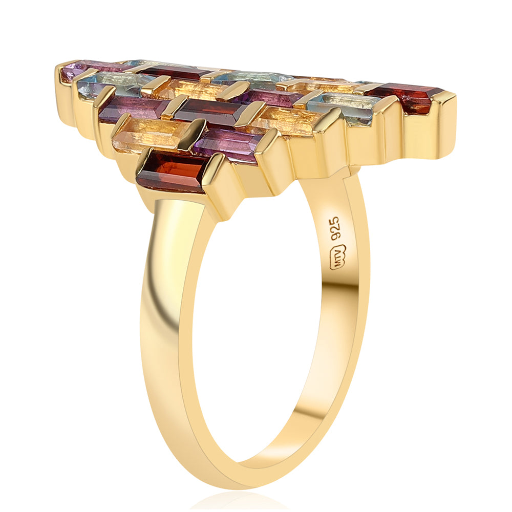 Pozlacené Sterlingové Stříbro 925 / 1000 - Prsten s Africkým Ametystem a Citrínem