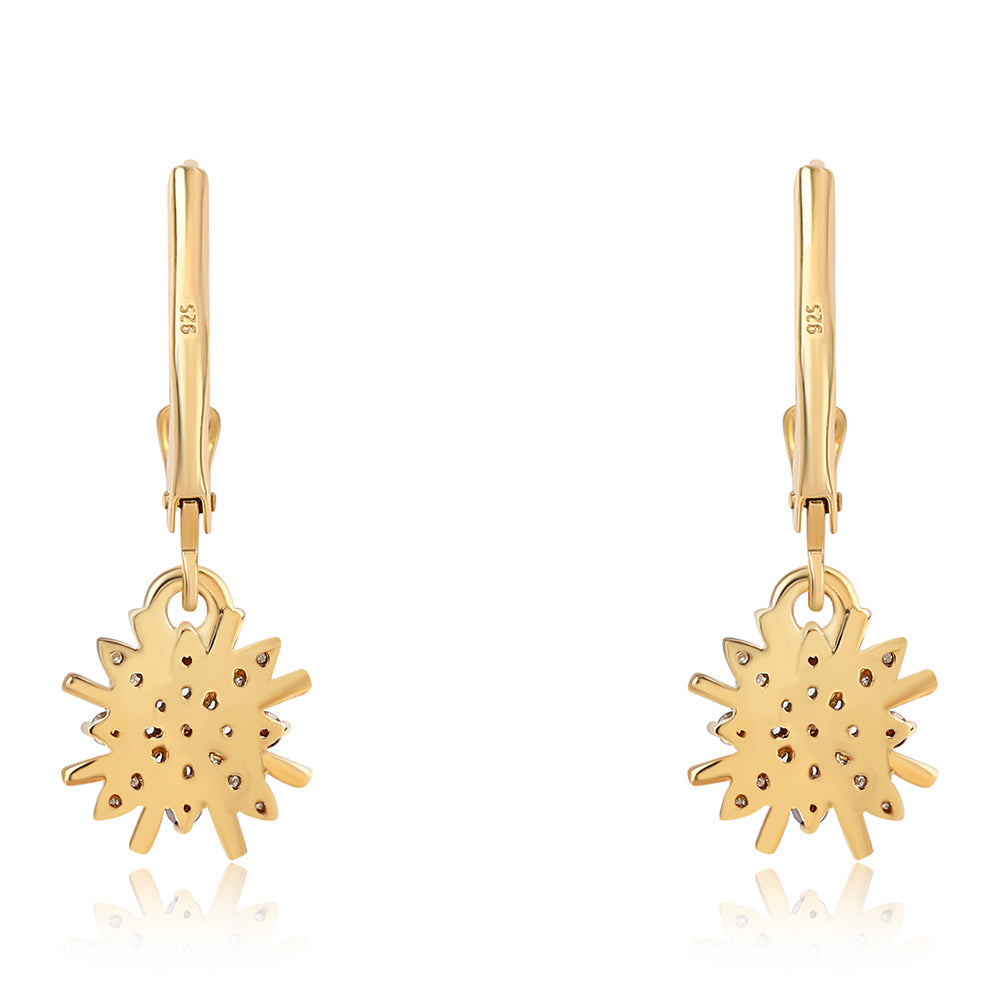 Pozlacené 925 / 1000 Sterlingové Stříbro Náušnice s Červeným Diamantem a Bílým Diamantem