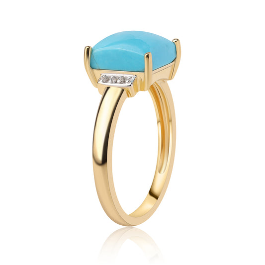 Pozlacené Stříbro 925/1000 - Prsten s Tyrkysem Sleeping Beauty a Bílým Topazem - Karátové číslo: 2.06. přibližná hmotnost: 2.69 gramů