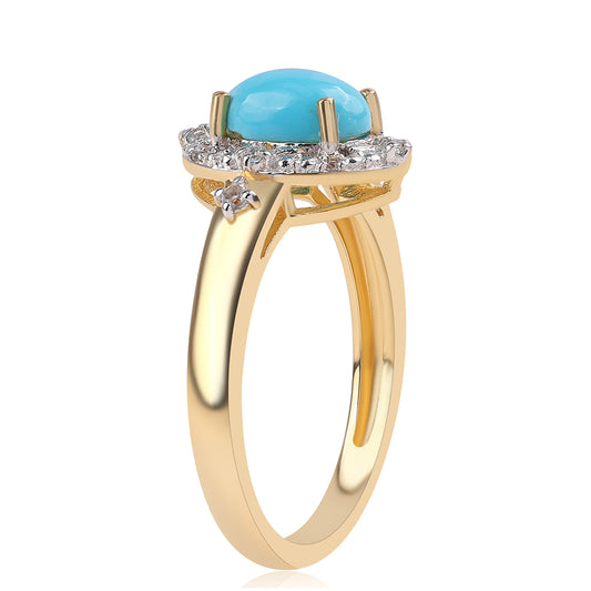 Pozlacený 925 / 1000 Sterlingové Stříbro Prsten s Tyrkysem Sleeping Beauty a Bílým Topazem
