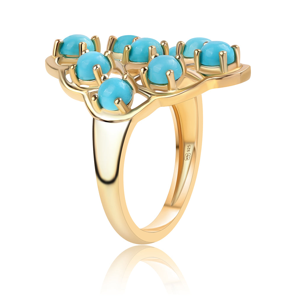 Pozlacené Stříbro 925/1000 - Prsten s Tyrkysem Sleeping Beauty - Karátové číslo: 2.78. přibližná hmotnost: 4.43 gramů