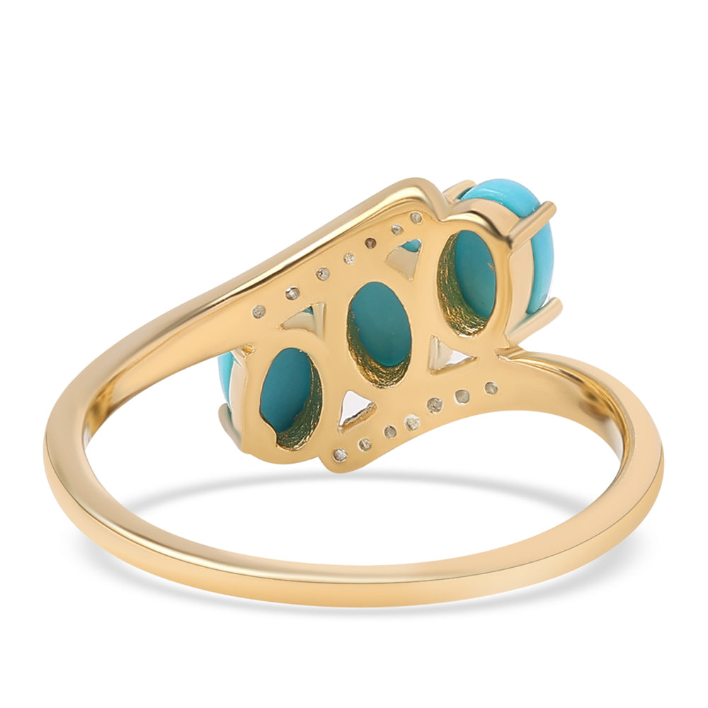 Pozlacené Stříbro 925/1000 - Prsten s Tyrkysem Sleeping Beauty a Bílým Topazem - Karátové číslo: 1.39. přibližná hmotnost: 2.51 gramů