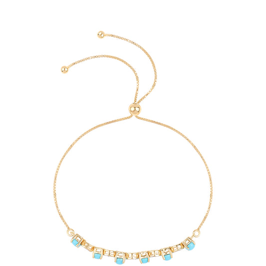 Pozlacené Stříbro 925/1000 - Náramek s Tyrkysem Sleeping Beauty a Bílým Topazem - Karátové číslo: 2.3. přibližná hmotnost: 4.26 gramů