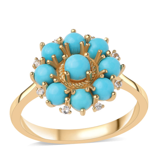 Pozlacené Sterlingové Stříbro 925 / 1000 - Prsten s Tyrkysem Sleeping Beauty a Bílým Topazem