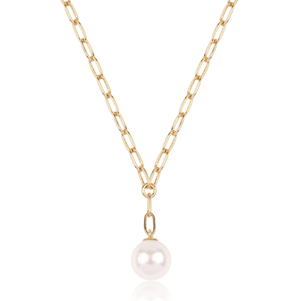 Pozlacený 925 / 1000 Sterlingové Stříbro Náhrdelník s Bílou Sladkovodní Perlou