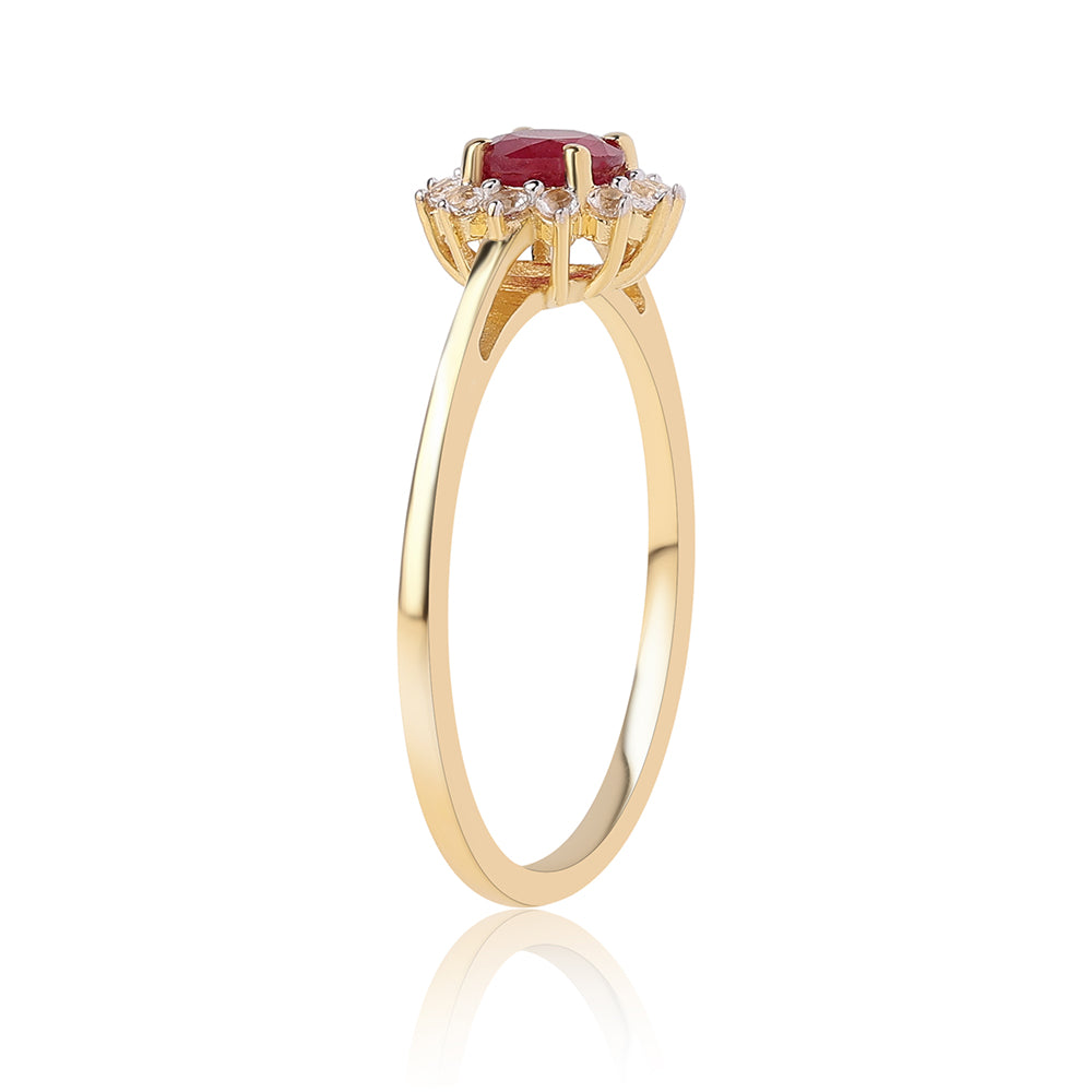 Pozlacený 925 / 1000 Sterlingové Stříbro Prsten s Mozambickým Rubínem a Bílým Topazem