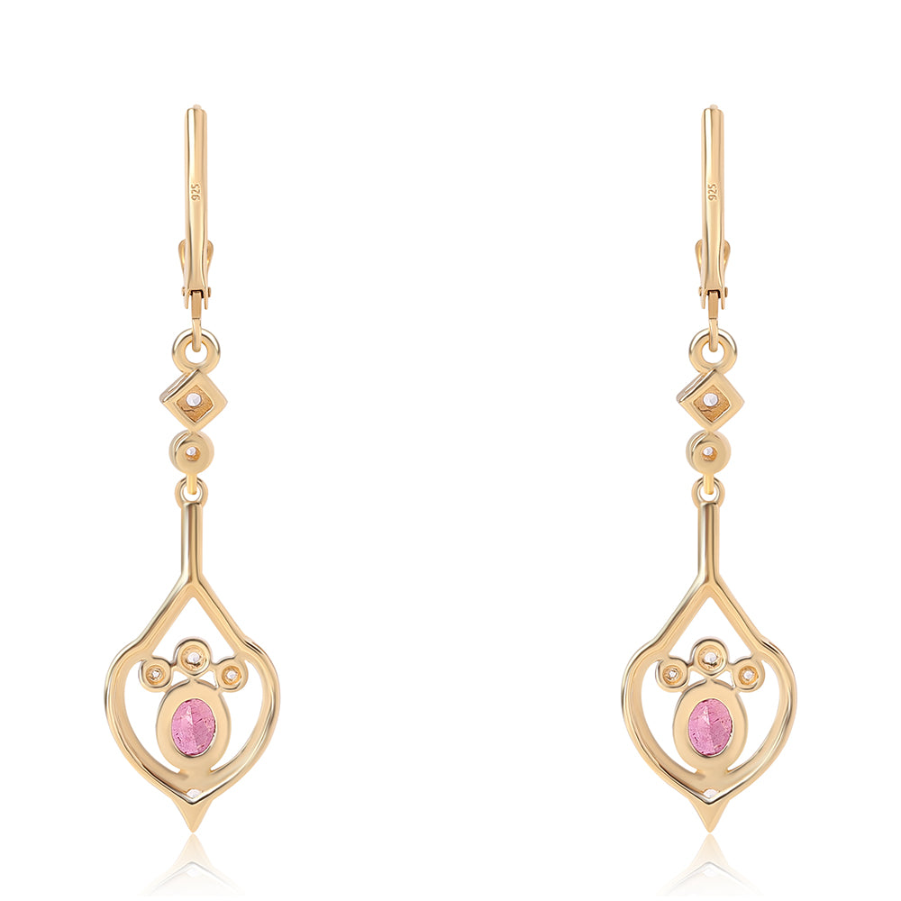 Pozlacené 925 / 1000 Sterlingové Stříbro Náušnice s Mozambickým Rubínem a Bílým Topazem