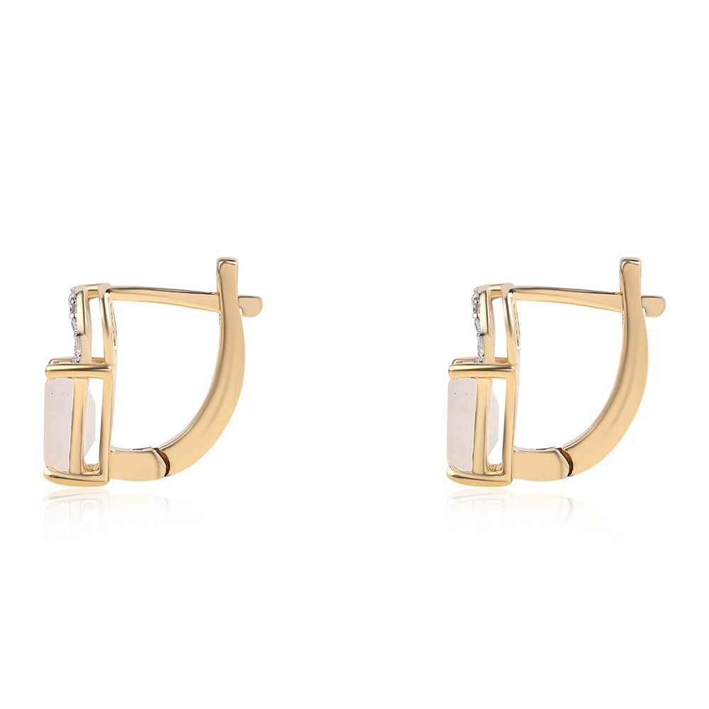 Pozlacené 925 / 1000 Sterlingové Stříbro Náušnice s duhovým měsíčním kámenem tř. AA a Bílým Topazem