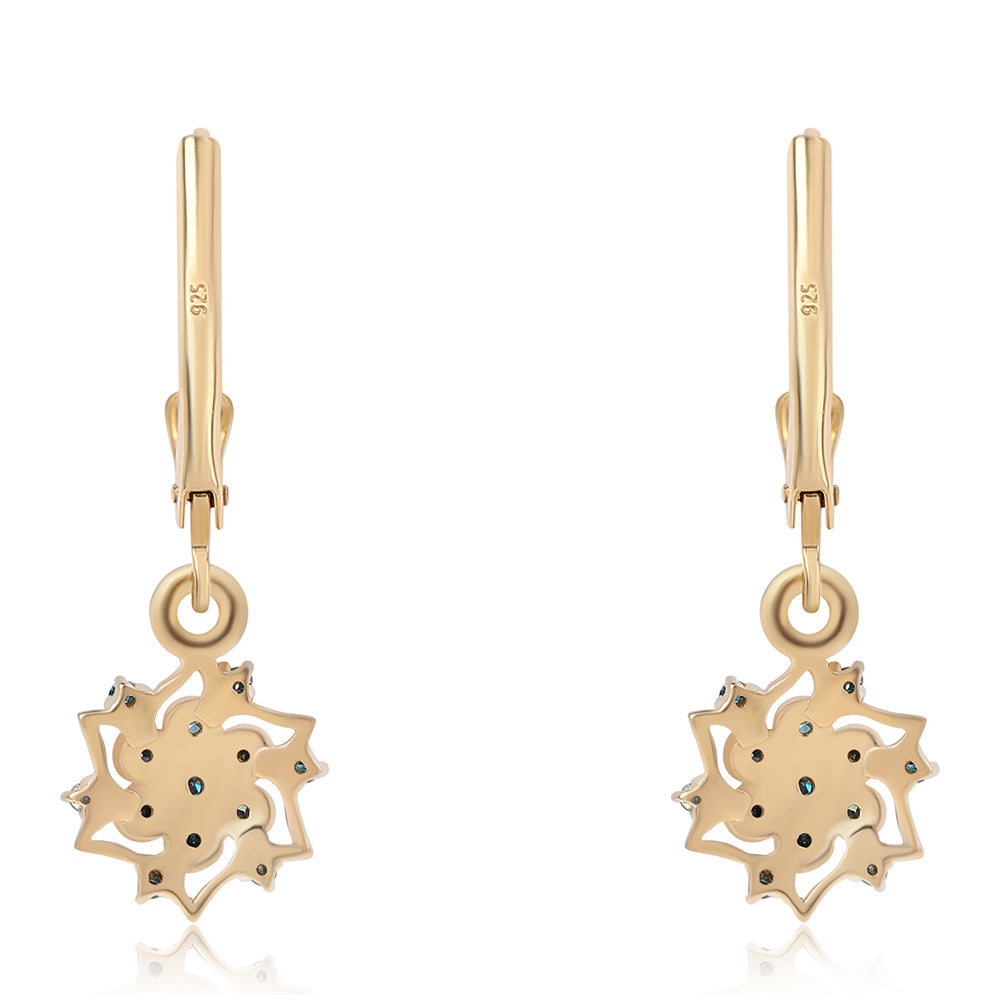 Pozlacené 925 / 1000 Sterlingové Stříbro Náušnice s Modrým Diamantem