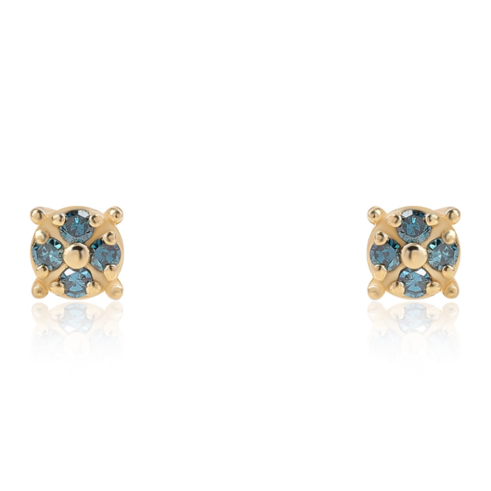 Pozlacené Stříbro 925/1000 - Náušnice s Modrým Diamantem - Karátové číslo: 0.06. přibližná hmotnost: 0.66 gramů
