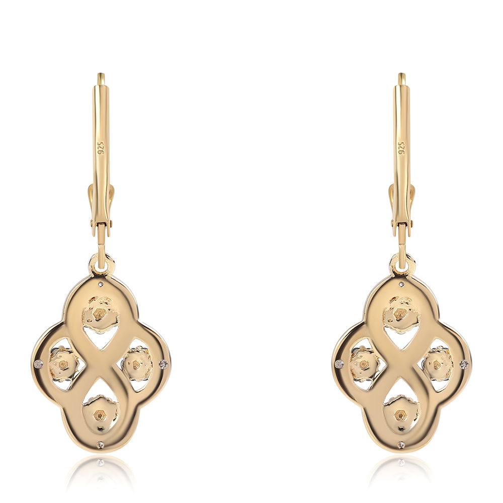 Pozlacené 925 / 1000 Sterlingové Stříbro Náušnice s Modrým Diamantem a Bílým Diamantem