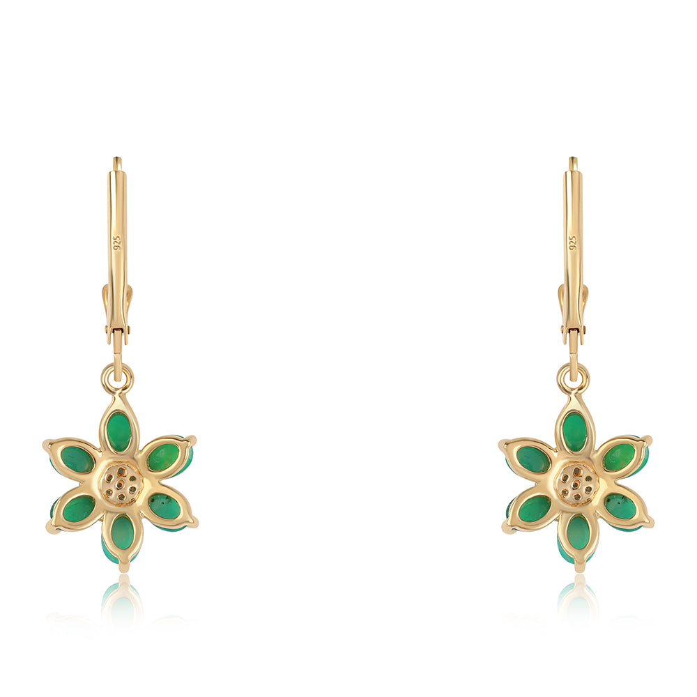 Pozlacené 925 / 1000 Sterlingové Stříbro Náušnice se Zeleným Etiopským Opálem z Lega Dembi a Bílým Topazem