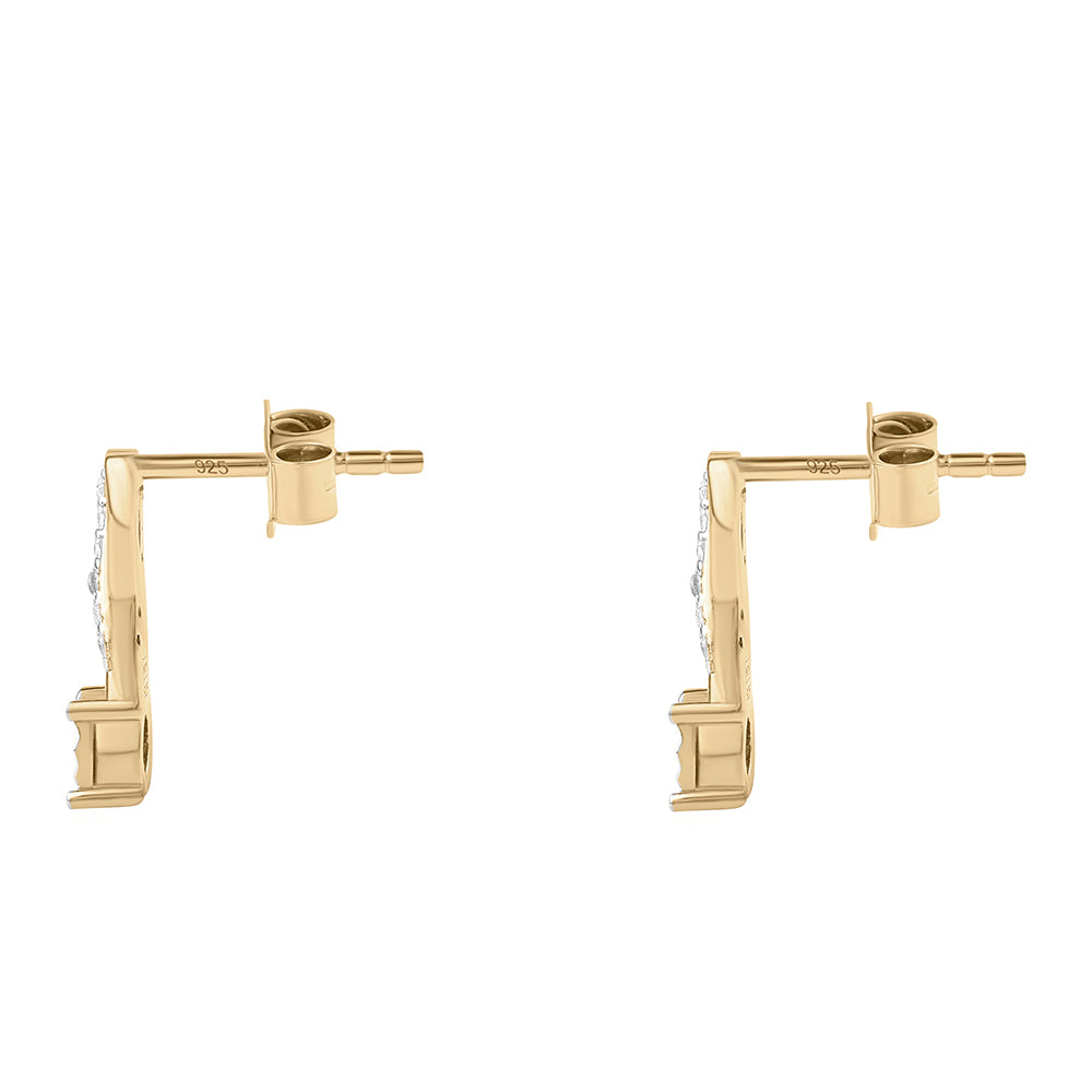 Pozlacené 925 / 1000 Sterlingové Stříbro Náušnice s Modrým Diamantem a Bílým Diamantem