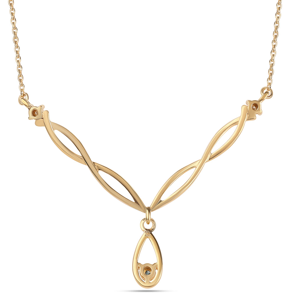 Pozlacené Stříbro 925/1000 - Náhrdelník s Modrým Diamantem a Bílým Diamantem - Karátové číslo: 0.02. přibližná hmotnost: 4.06 gramů