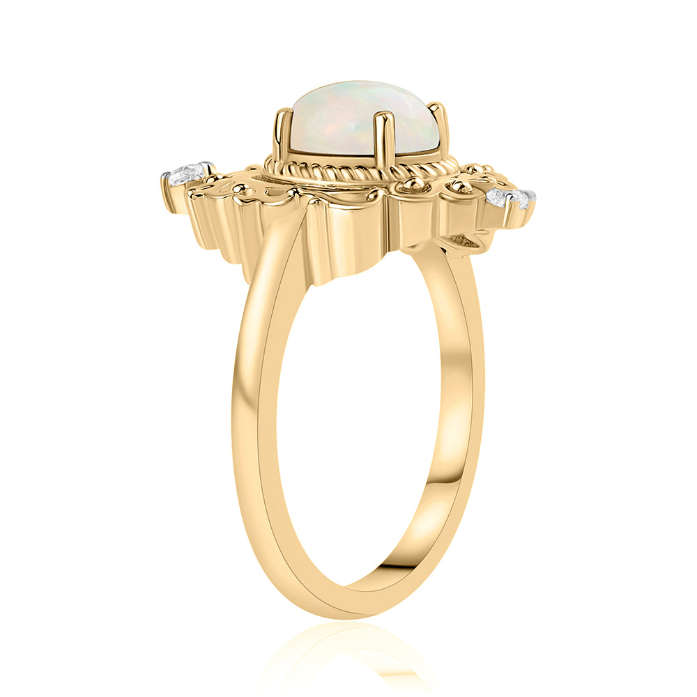 Pozlacený 925 / 1000 Sterlingové Stříbro Prsten s Etiopským Opálem z Lega Dembi a Bílým Topazem