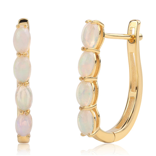 Pozlacené 925 / 1000 Sterlingové Stříbro Náušnice s Etiopským Opálem z Lega Dembi