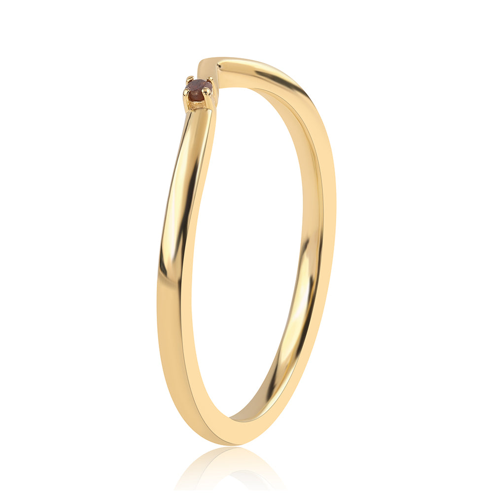 Pozlacené Stříbro 925/1000 - Prsten s Červeným Diamantem - Karátové číslo: 0.01. přibližná hmotnost: 1.44 gramů