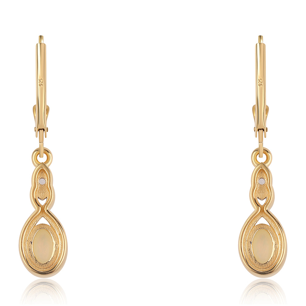 Pozlacené 925 / 1000 Sterlingové Stříbro Náušnice s Etiopským Opálem z Lega Dembi a Bílým Topazem