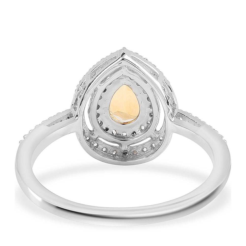 Stříbro 925/1000 - Prsten s Brazilským Citrínem tř.AA a Bílým Topazem - Karátové číslo: 0.92. přibližná hmotnost: 2.68 gramů