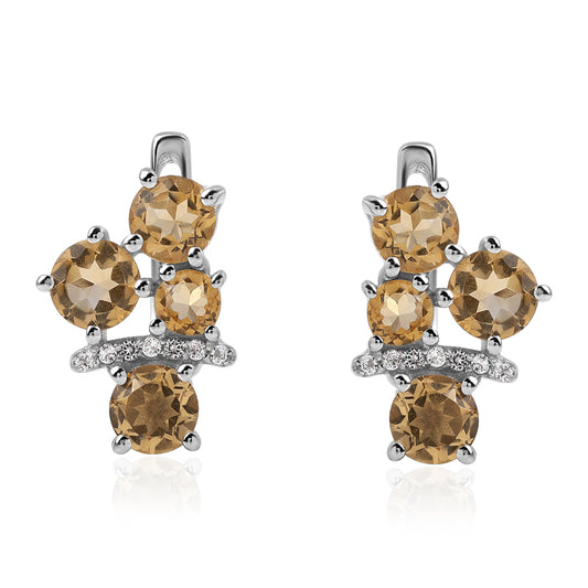 Stříbro 925/1000 - Náušnice s Brazilským Citrínem tř.AA a Bílým Topazem - Karátové číslo: 1.84. přibližná hmotnost: 2.97 gramů