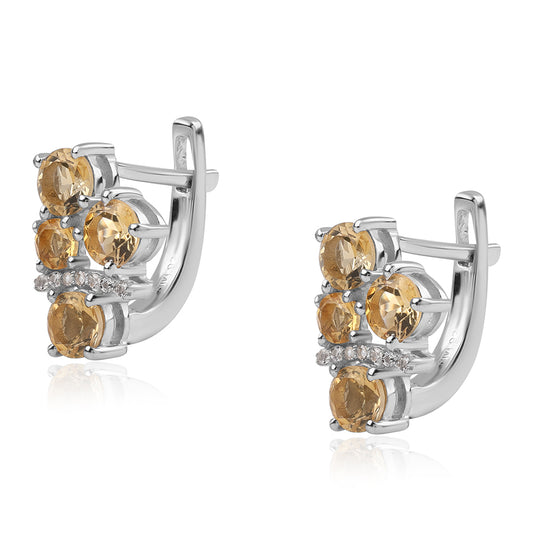 Stříbro 925/1000 - Náušnice s Brazilským Citrínem tř.AA a Bílým Topazem - Karátové číslo: 1.84. přibližná hmotnost: 2.97 gramů